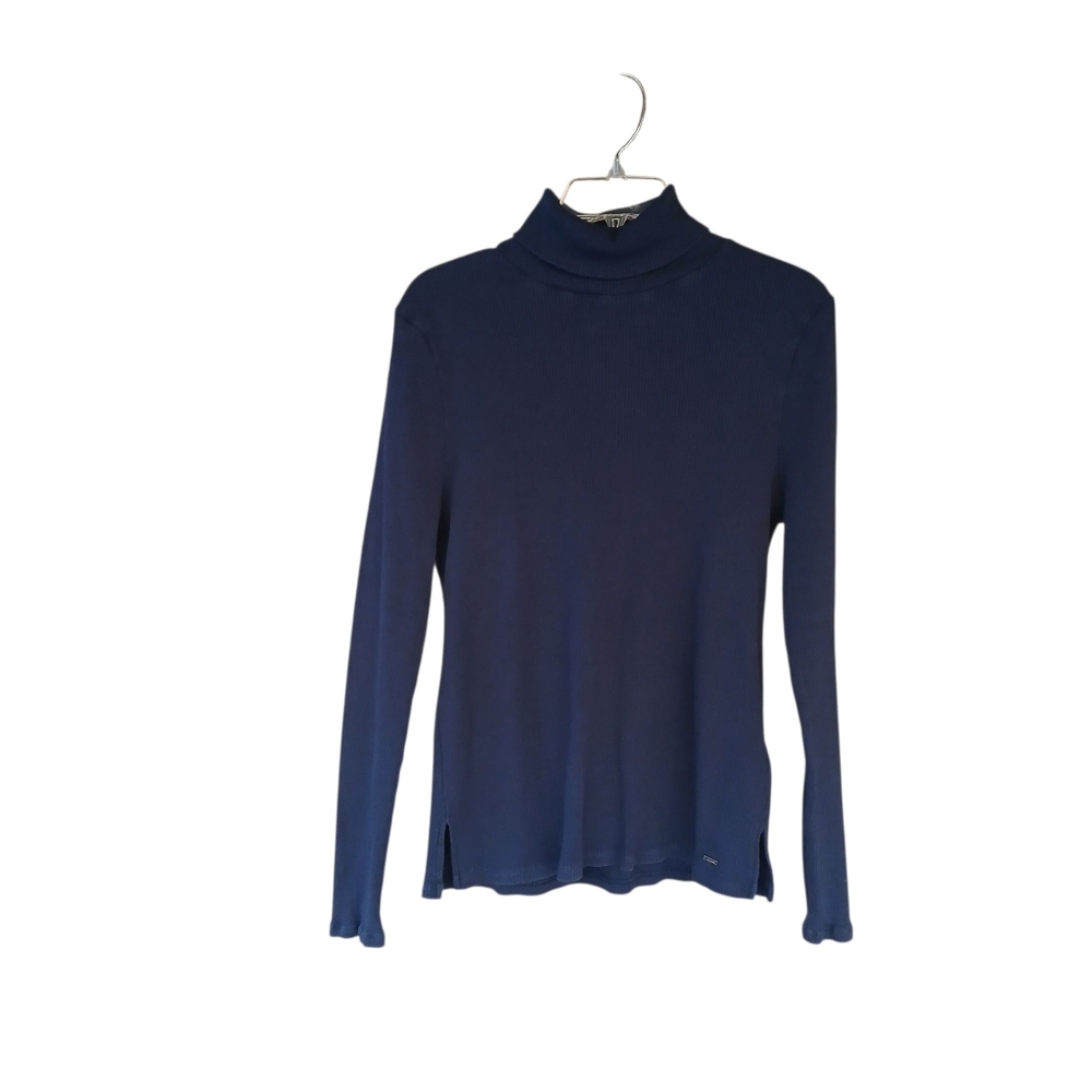 Tommy Hilfiger Navy Ribbed Cotton Elastane Turtleneck Sweater Size XL